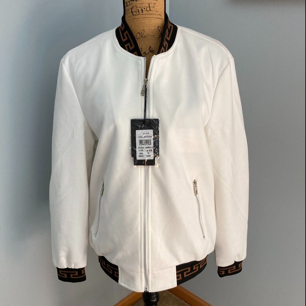 VIP Collection White Bomber Jacket NWT Men Size M